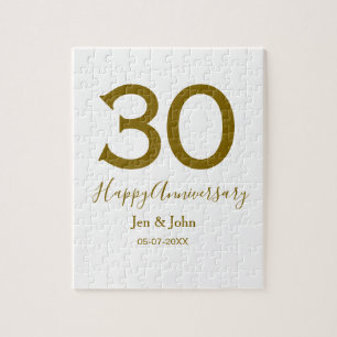 Happy 30th anniversary name date golden bold lette jigsaw puzzle