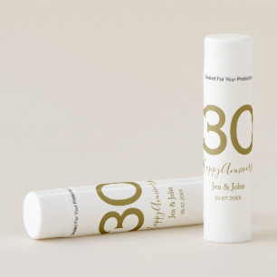 Happy 30th anniversary name date golden bold lette lip balm