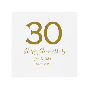 Happy 30th anniversary name date golden bold lette metal print