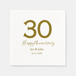 Happy 30th anniversary name date golden bold lette napkins
