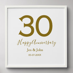 Happy 30th anniversary name date golden bold lette peel and stick photo tile