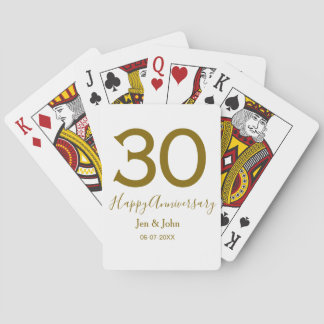 Happy 30th anniversary name date golden bold lette poker cards