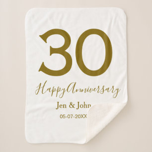 Happy 30th anniversary name date golden bold lette sherpa blanket