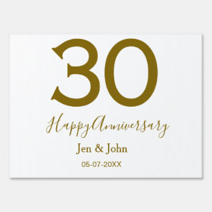 Happy 30th anniversary name date golden bold lette sign