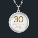 Happy 30th anniversary name date golden bold lette silver plated necklace<br><div class="desc">editable design</div>