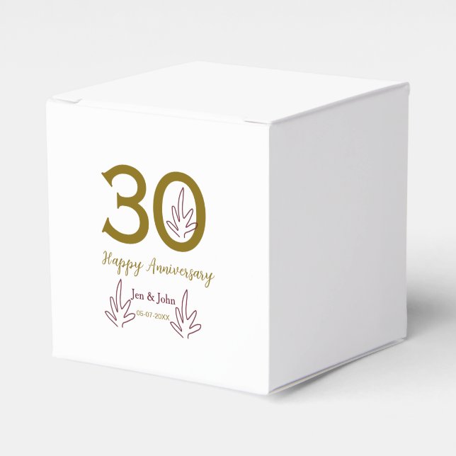 Happy 30th anniversary name date golden red leaf favor boxes (Front Side)