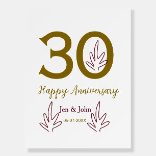 Happy 30th anniversary name date golden red leaf foam board