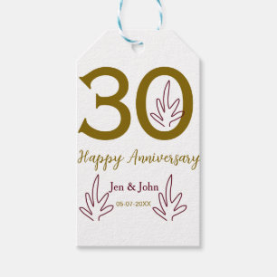 Happy 30th anniversary name date golden red leaf gift tags