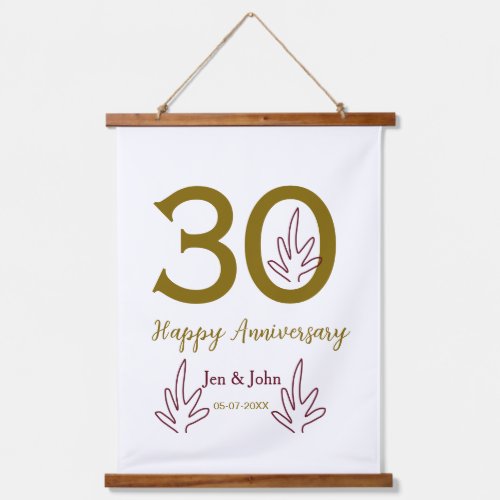 Happy 30th anniversary name date golden red leaf