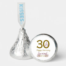 Happy 30th anniversary name date golden red leaf