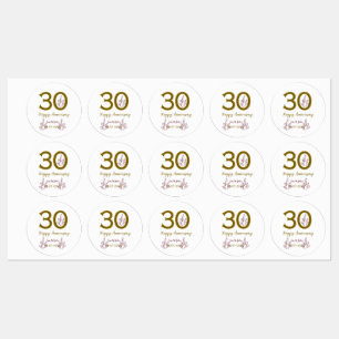 Happy 30th anniversary name date golden red leaf labels