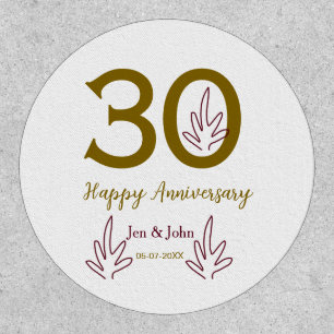 Happy 30th anniversary name date golden red leaf patch
