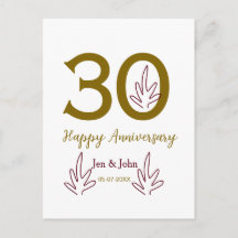 Happy 30th anniversary name date golden red leaf