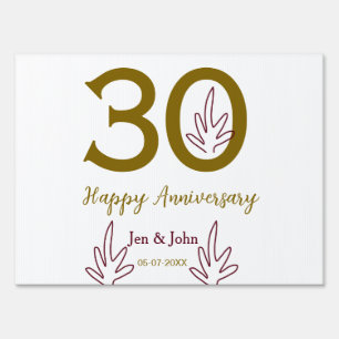 Happy 30th anniversary name date golden red leaf sign