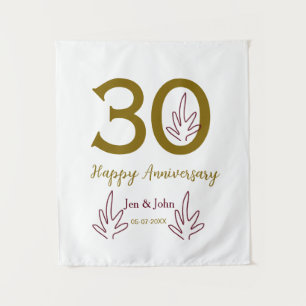 Happy 30th anniversary name date golden red leaf tapestry