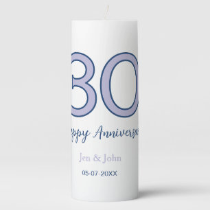 Happy 30th anniversary name date purple pastel ret pillar candle