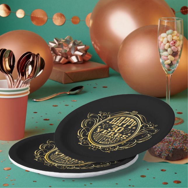 Happy 30th Anniversary party  Paper Plates (Multi)