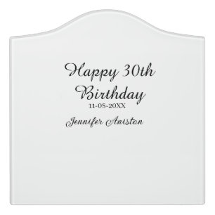 Happy 30th birthday add name date stylish simple  door sign
