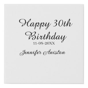 Happy 30th birthday add name date stylish simple faux canvas print