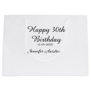 Happy 30th birthday add name date stylish simple large gift bag