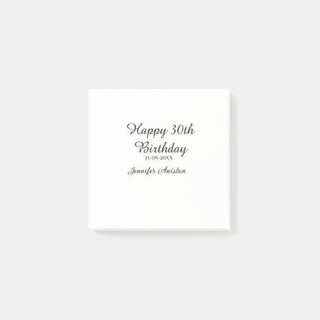 Happy 30th birthday add name date stylish simple  post-it notes (Front)