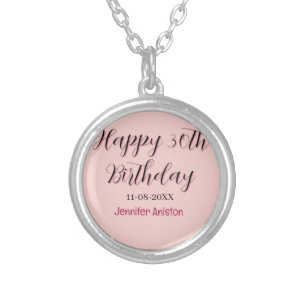 Happy 30th birthday add name date stylish simple silver plated necklace