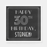 [ Thumbnail: Happy 30th Birthday; Art Deco Style; Custom Name Napkins ]