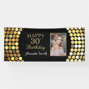 Happy 30th Birthday Banner. Gold Glitter Photo Banner