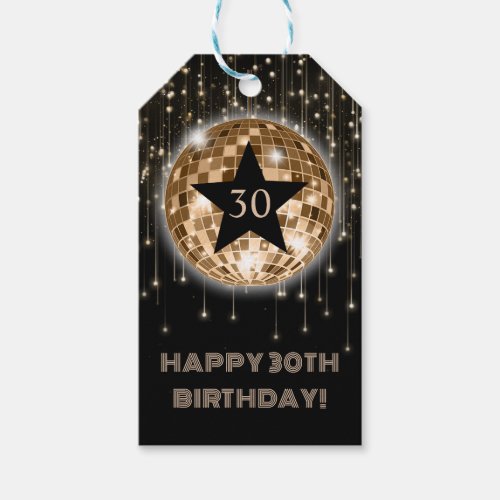 Happy 30th Birthday Black Gold Glitter Gift Tags