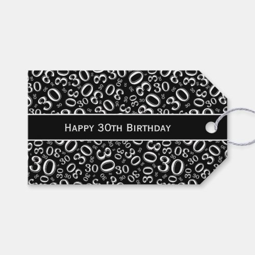 Happy 30th Birthday BlackWhite Number Pattern Gift Tags