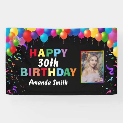 Happy 30th Birthday Colorful Balloons Confetti Banner