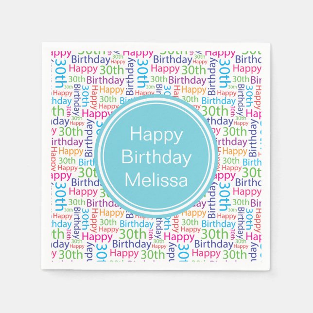 Happy 30th Birthday Custom Name Napkins (Front)