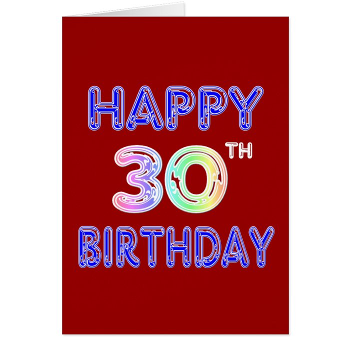 Happy 30th Birthday Design in Balloon Font Greeting Cards