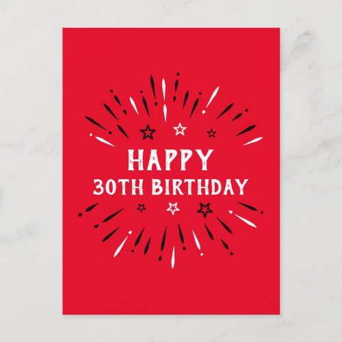 Happy 30th Birthday Fireworks Red Black White