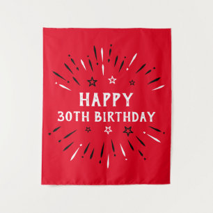 Happy 30th Birthday Fireworks Red Black White Tapestry