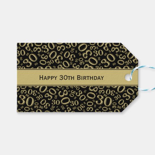 Happy 30th Birthday GoldBlack Number Pattern Gift Tags