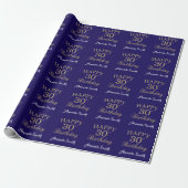 Happy 30th Birthday Gold Glitter and Navy Blue Wrapping Paper (Unrolled)