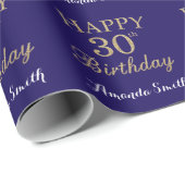 Happy 30th Birthday Gold Glitter and Navy Blue Wrapping Paper (Roll Corner)
