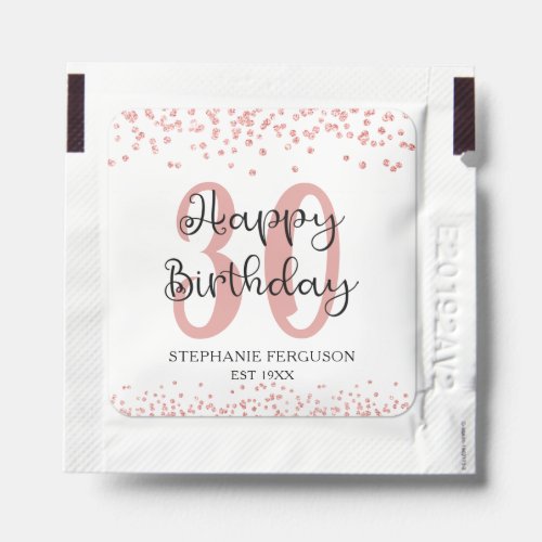 Happy 30th Birthday Gold Glitter Script Favor Hand Sanitizer Packet - Create a 30th or any birthday party favor with these hand sanitizer packets designed with rose gold glitter confetti and modern, chic script HAPPY BIRTHDAY and personalized with their age, name and date (or other text you choose). Contact the designer via Zazzle Chat or makeitaboutyoustore@gmail.com if you'd like this design modified, on another product or coordinating items.
