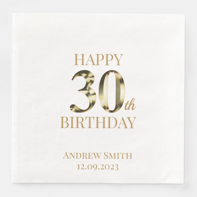 Happy 30th Birthday Golden custom Paper Dinner Napkins (Front)