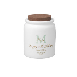 Happy 30th Birthday golden green pastel monogram Candy Jar