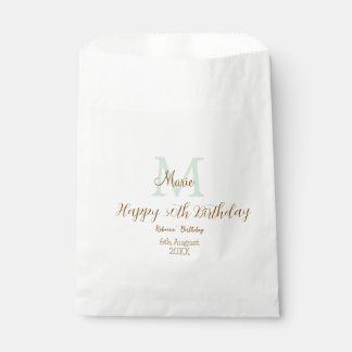 Happy 30th Birthday golden green pastel monogram Favor Bag