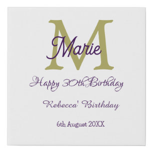 Happy 30th Birthday goldenadd name monogram modern Faux Canvas Print