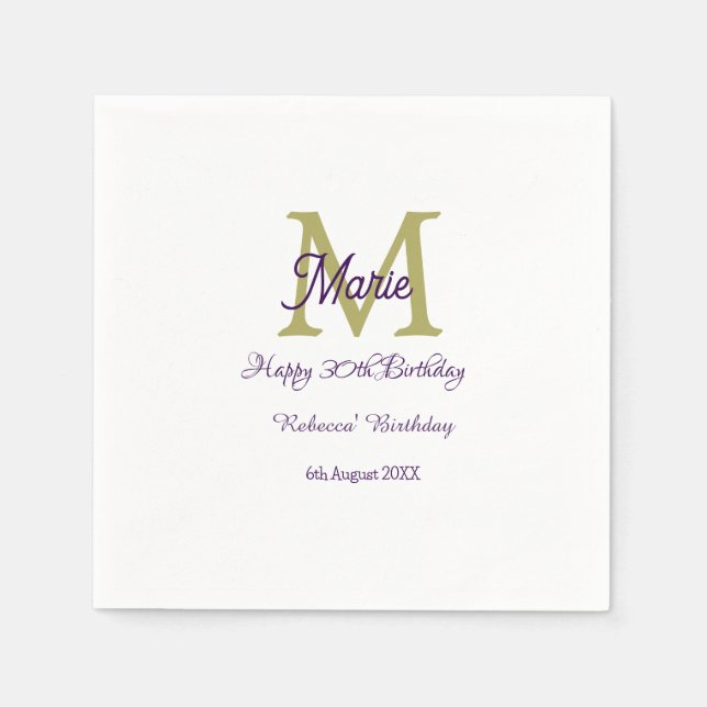 Happy 30th Birthday goldenadd name monogram modern Napkins (Front)