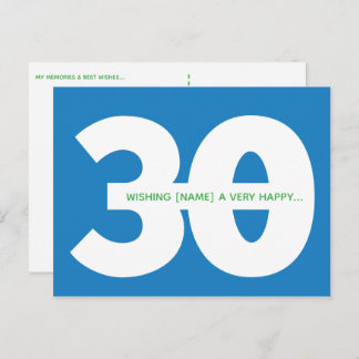 Happy 30th Birthday Milestone Postcards in Blue