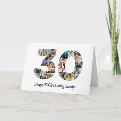 Happy 30th Birthday Number 30 Custom Photo Collage Card
