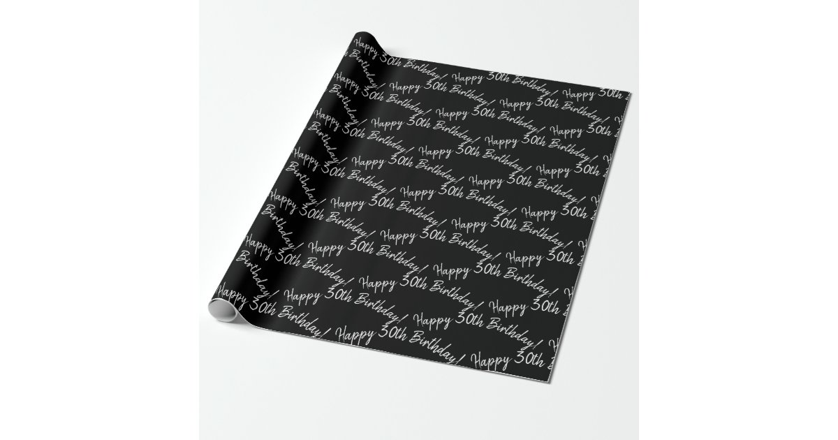 Elegant Chic Black and White Script Happy Birthday Wrapping Paper