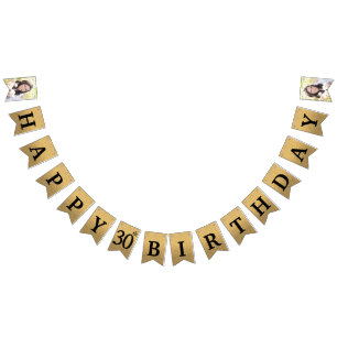 Happy 30th Birthday Photo Gold Glitter Bunting Flags