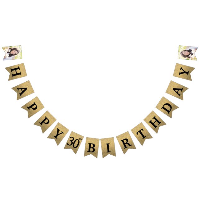 Happy 30th Birthday Photo Gold Glitter Bunting Flags (All)