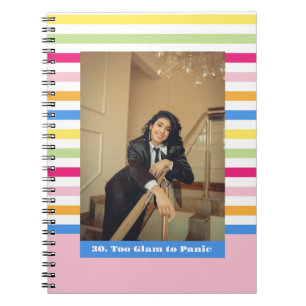 Happy 30th birthday photo stripes colorful modern notebook